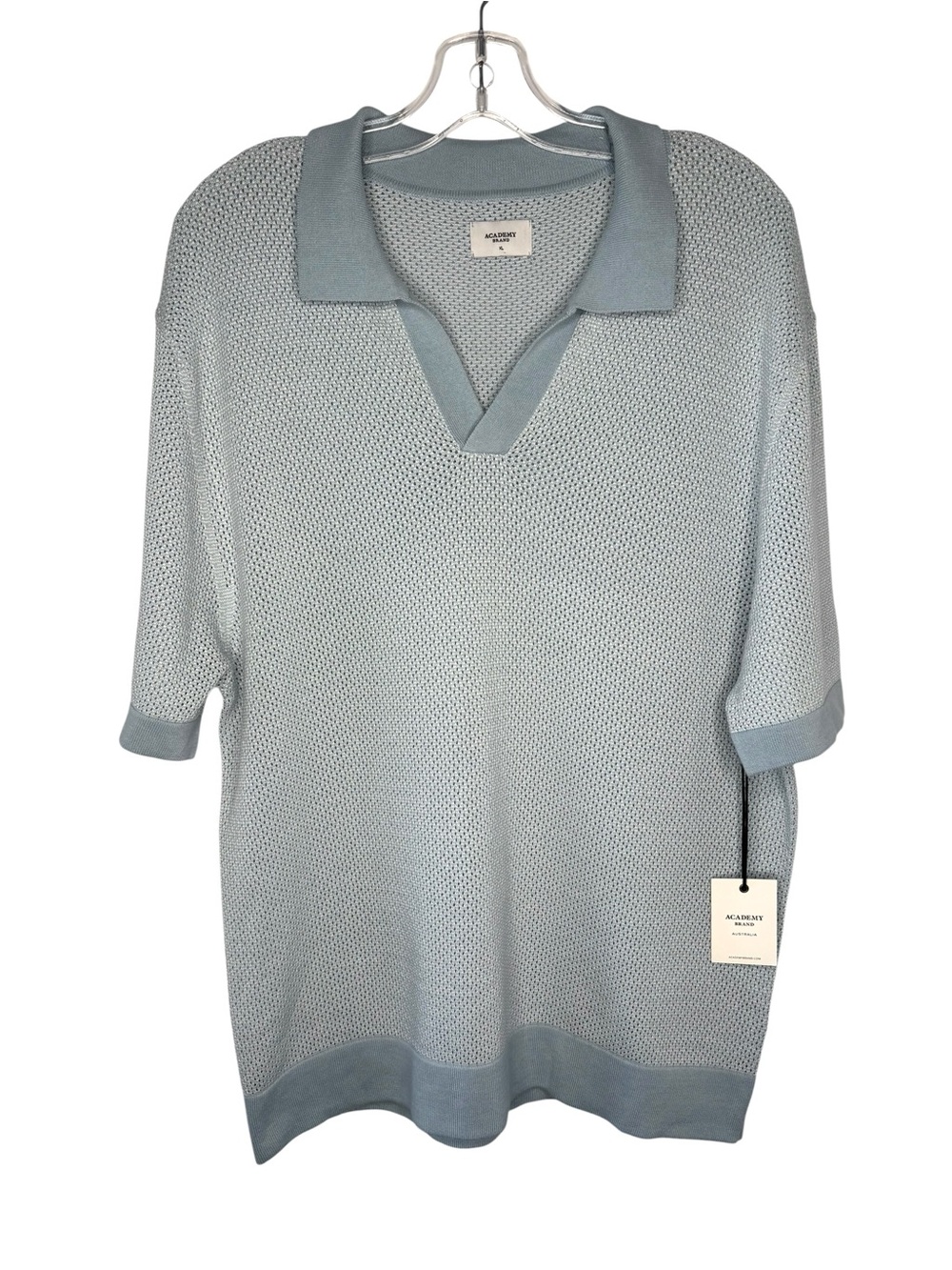 Pyne Knit Polo Shirt ,open neck- Light Blue silky Cotton, XL NWT - Picture 3 of 10